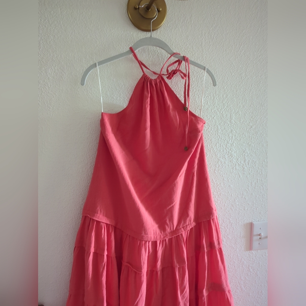 Free People Somewhere Sunny Drop Ruffle Watermelon Waist Halter Maxi Dress S,xs - Picture 6 of 9